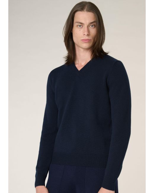 Malo Blue V-Neck Cashmere Sweater for men