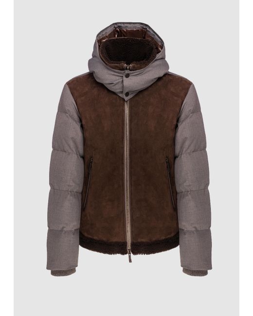 Malo Brown Padded Jacket With Sheepskin Detail for men
