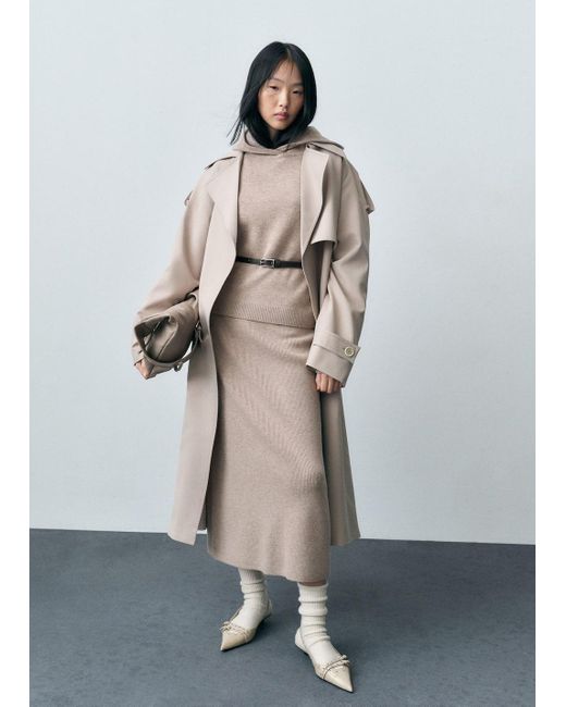 Mango Gray Wool-Blend Midi-Skirt
