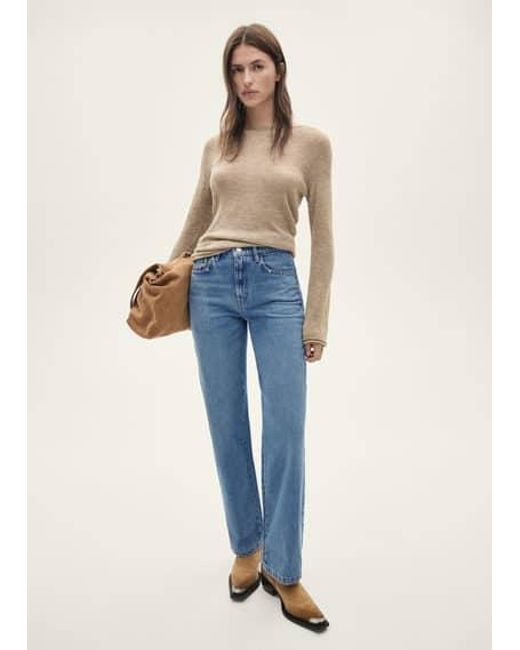 Mango Blue Studded Straight-Leg Denim Jeans