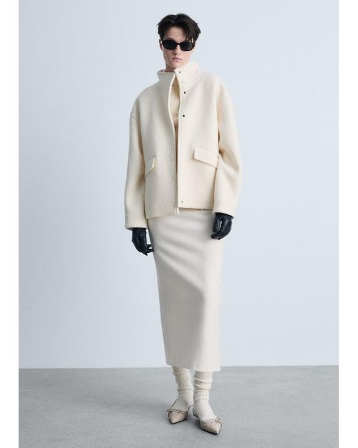 Mango White Turtleneck Wool Jacket