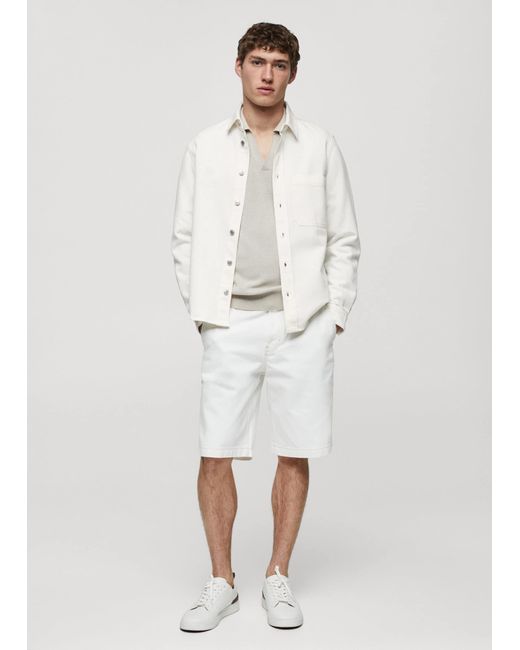 Mango White Regular Fit Cotton And Linen Overshirt Off for men