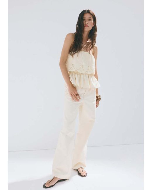 Mango White Crinkle Top With Embroidered Details