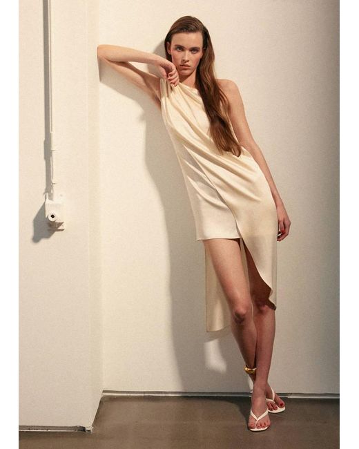 Mango Natural Asymmetric Satin Mix Dress