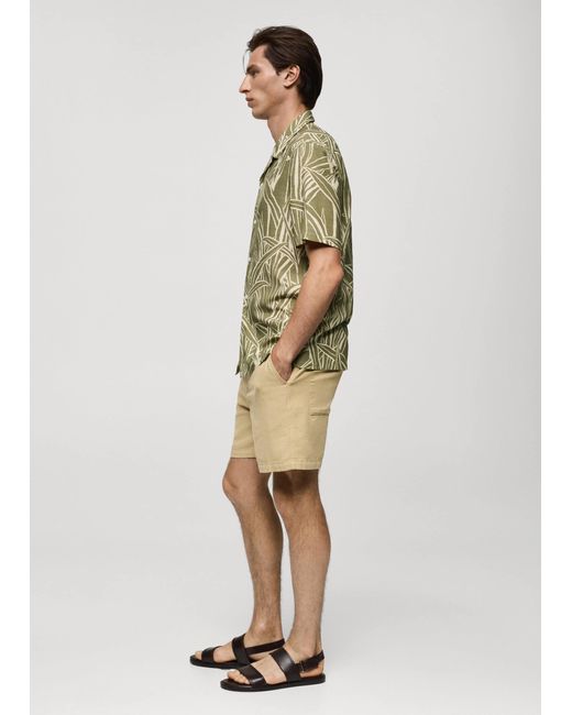 Mango Green Regular-fit Leaf-print Shirt for men