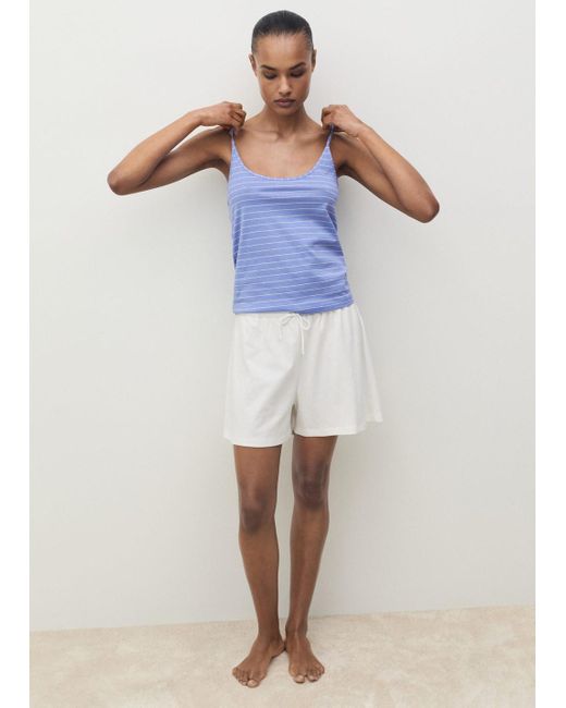 Mango Blue Pyjama-Top Aus Baumwolle Mit Streifen