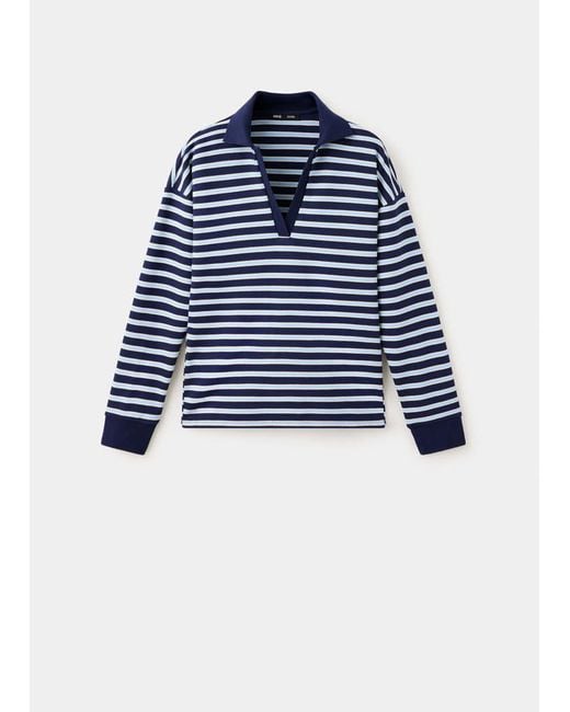 Mango Blue Striped Polo-Neck Sweater
