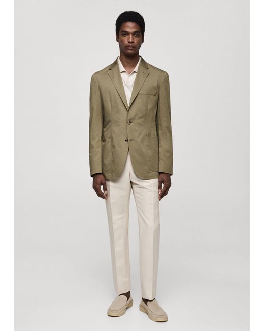 Mango Green Slim Fit Cotton Blazer for men