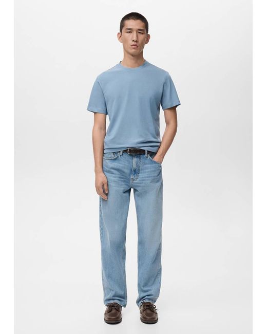 Mango Blue Slim-Fit Short-Sleeved T-Shirt for men