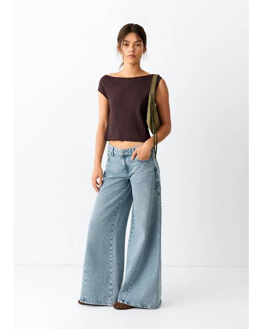 MANGO TEEN Blue Wide-Leg Jeans With Studded Seams