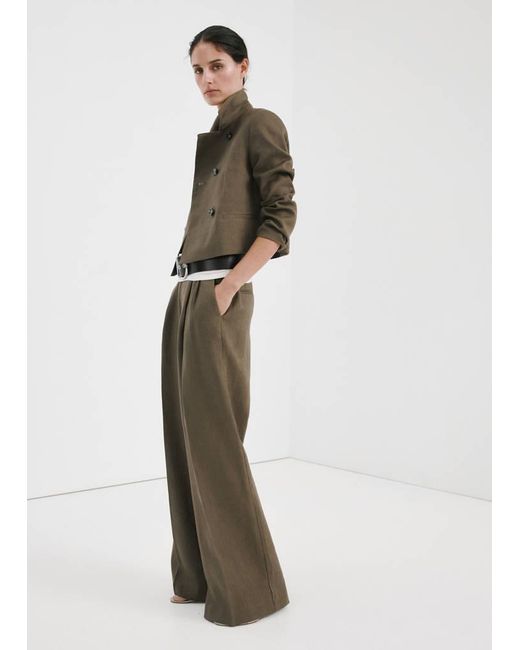 Mango White Straight Linen-Blend Trousers
