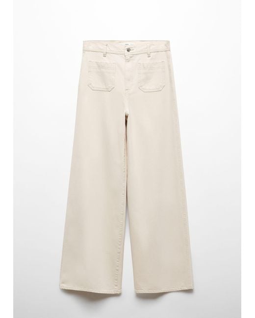Mango White Wideleg Jeans With Pockets Off