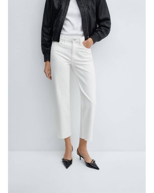 Mango White Straight-fit Cropped Jeans