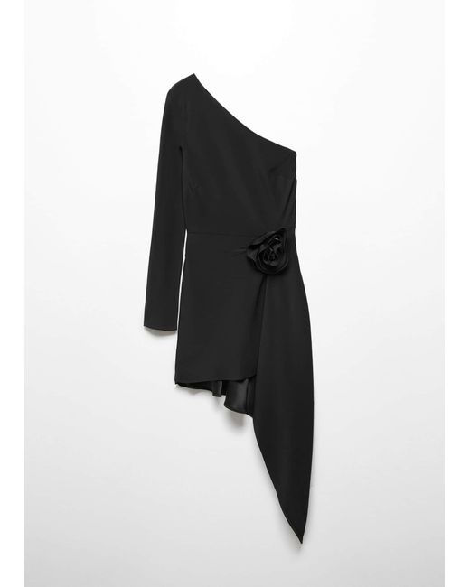 Mango Black Asymmetrical Maxi Flower Dress