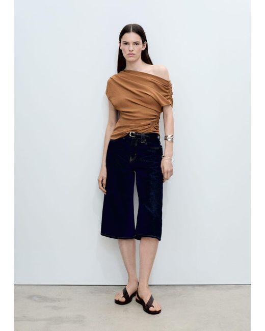Mango White Asymmetric Ruched Top