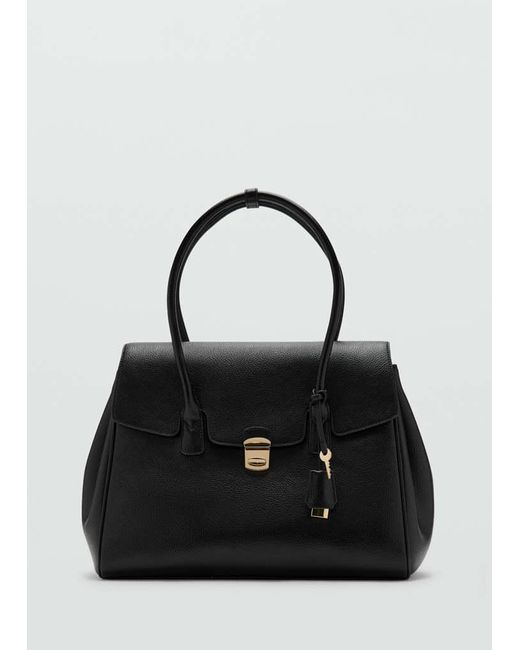 Mango Black Medium City Handbag With Flap