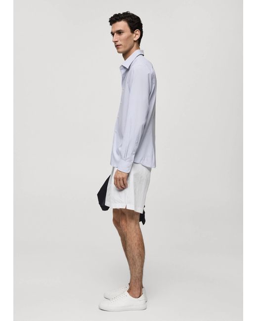 Mango White Stretch Fabric Slim-fit Striped Shirt for men