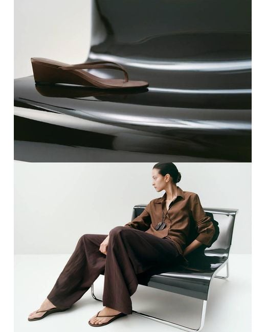 Mango Black Wedge Strips Sandals