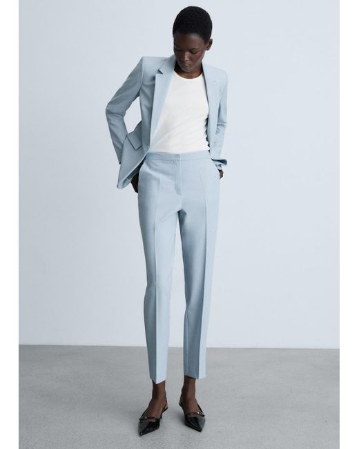Mango Blue Straight Suit Trousers