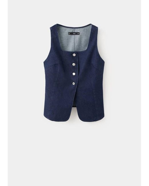 Mango Blue Buttoned Denim Top
