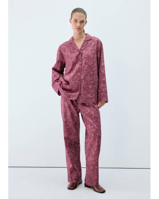 Mango Red Printed Pyjama Trousers With Piping