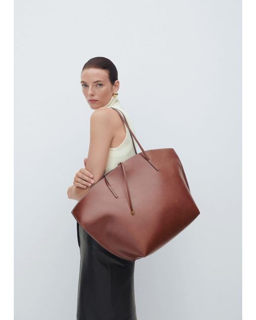 Mango Brown Shopper Bag With Double Handle Tobacco