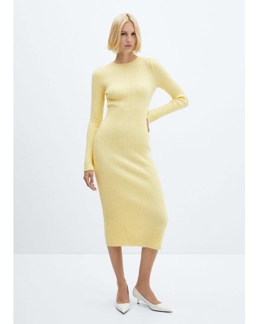 Mango Yellow Knit Midi Dress