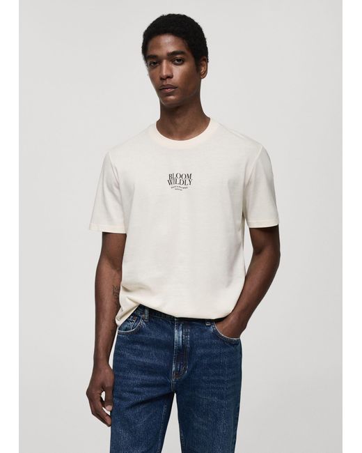Mango Blue Printed Slim-fit T-shirt for men