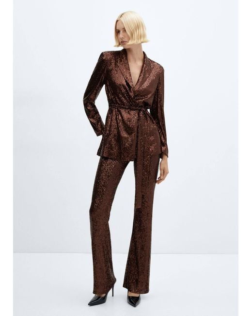 Mango Brown Sequin Jacket With Belt