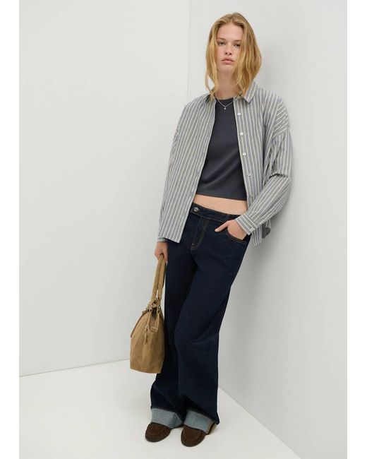 MANGO TEEN Gray Striped Cotton Shirt