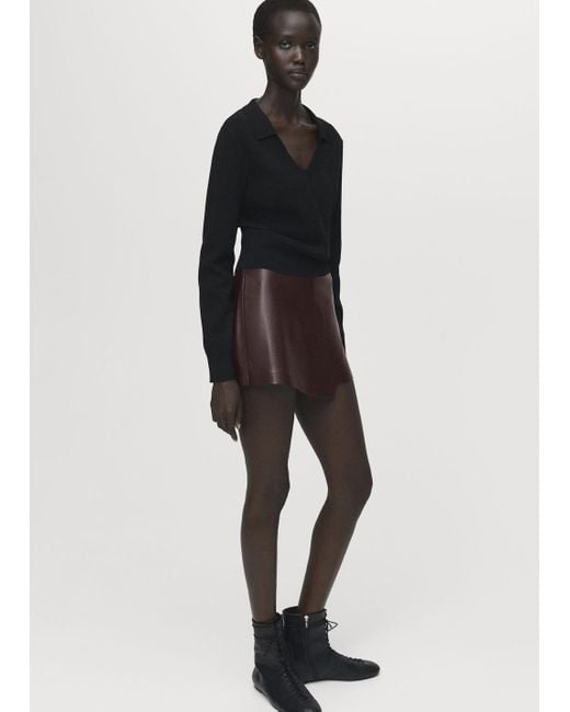 Mango Black Leather-Effect Culottes