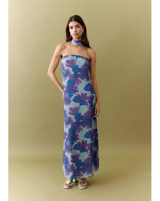 MANGO TEEN Blue Printed Dress With Foulard