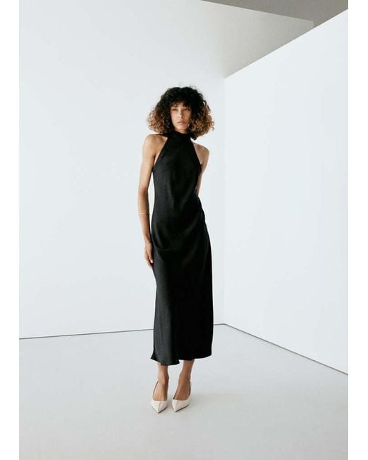 Mango White Satin Halter Neck Dress