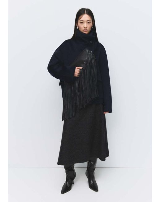Mango Blue Wool Funnel-Neck Coat