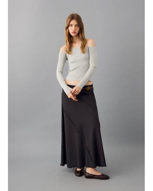 MANGO TEEN Gray Long-Sleeved Halter-Neck Top