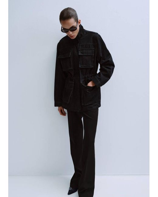 Mango Black Oversized Denim Parka With Pockets