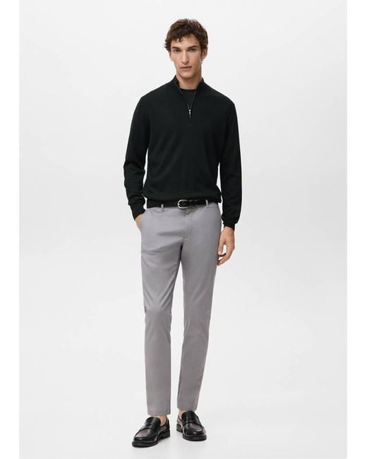 Mango Black 100% Merino Wool Zip-Neck Sweater for men