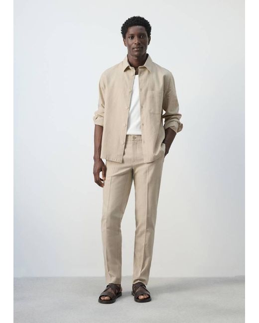 Mango Natural Cotton Linen Slim Fit Striped Trousers for men