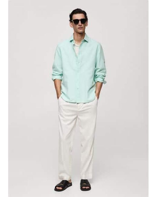 Mango Green Linen-Cotton Classic Shirt for men