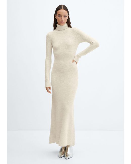 Mango White Knitted Turtleneck Dress