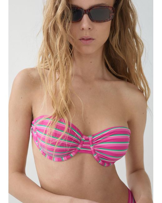 Mango Pink Striped Printed Bikini Top