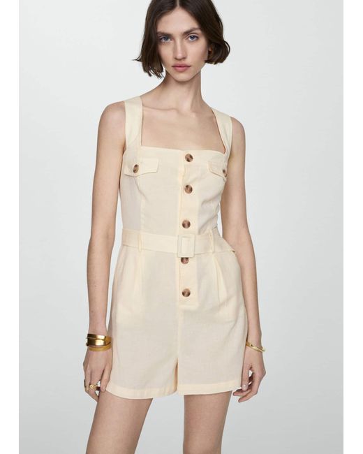 Mango White Short Jumpsuit With Buttons