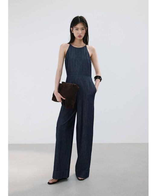 Mango Blue Denim Halter-Neck Jumpsuit