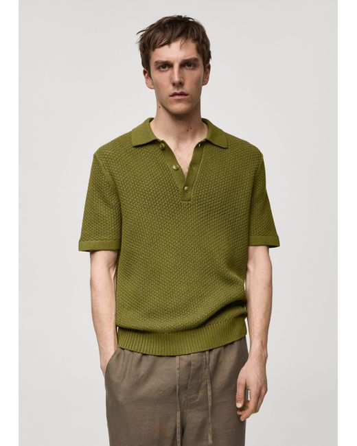Mango Braided Knit Polo Shirt Green for men