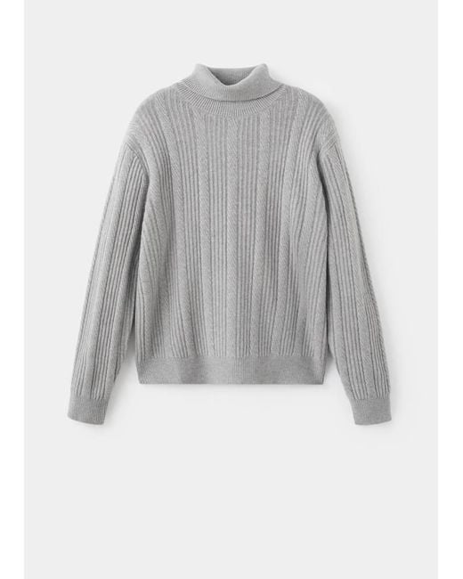 Mango White Structured Turtleneck Sweater for men