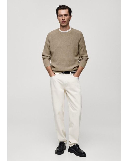 Mango Natural Ribbed Wool Sweater for men