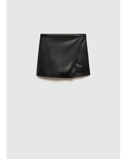 Mango Black Faux Leather Crossover Culottes
