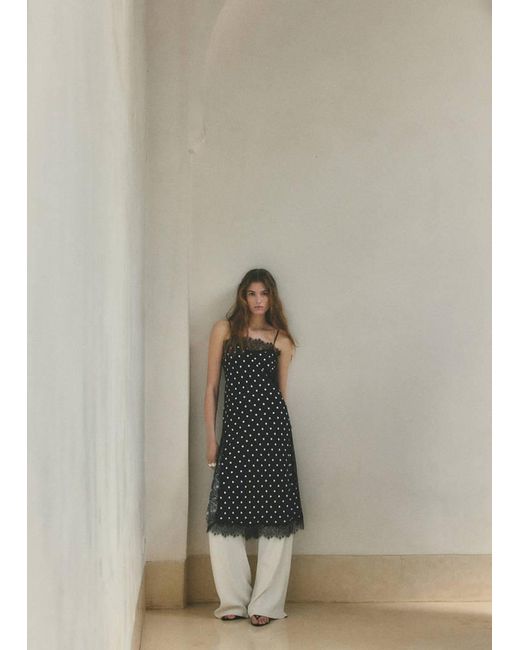 Mango Black Long Lace Polka Dot Top