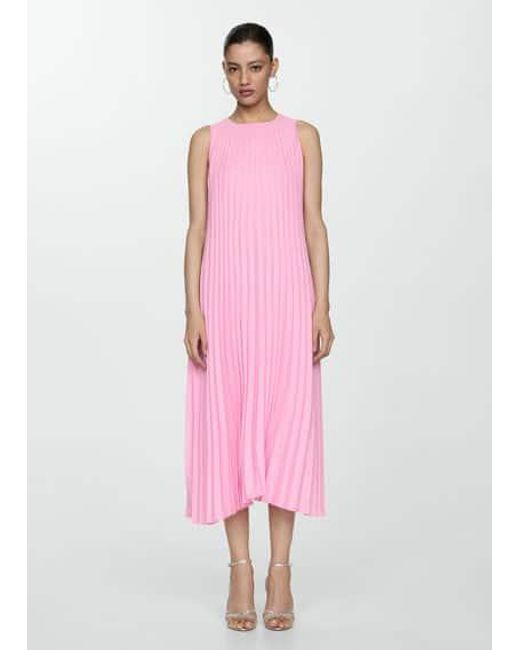 Mango Pink Pleated Flowy A-Line Dress