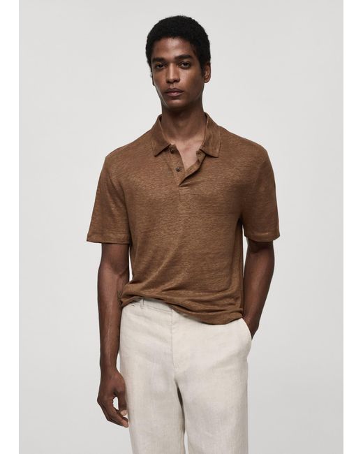 Mango Natural Slim Fit 100% Linen Polo Shirt for men
